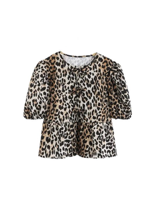 LEOPARD FRONT TIE BLOUSE